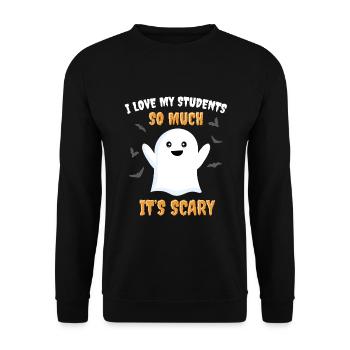 Lustiger Lehrer Halloween Ich liebe meine Schüler - Unisex Pullover - Schwarz - Vorne - Alina (178cm) & Michal (187cm)