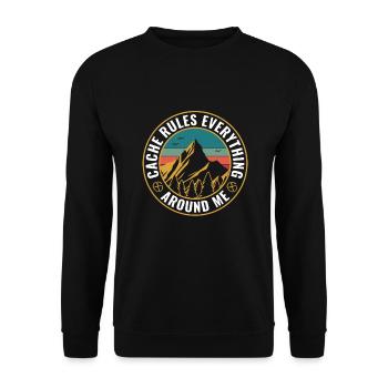 Geocaching Cache Regeln Alles Um Mich Herum - Unisex Pullover - Schwarz - Vorne - Alina (178cm) & Michal (187cm)