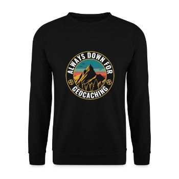 Geocaching Lustig Geocacher Immer Unten Für - Unisex Pullover - Schwarz - Vorne - Alina (178cm) & Michal (187cm)