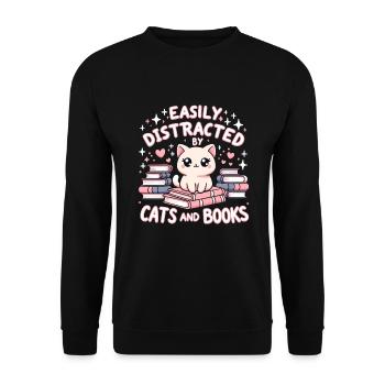 Von Katzen Und Büchern Leicht Abgelenkt Cat - Unisex Pullover - Schwarz - Vorne - Alina (178cm) & Michal (187cm)