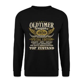 Oldtimer Baujahr 1959 Jahrgang Geburtstag Geschenk - Unisex Pullover - Schwarz - Vorne - Alina (178cm) & Michal (187cm)