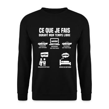 Ce Que Je Fais Pendant Mon Temps Libre Voiture - Sweat-shirt Unisexe - noir - Devant - Alina (178cm) & Michal (187cm)