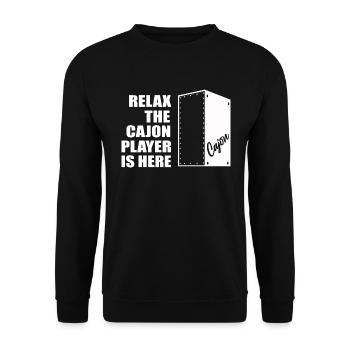 Cajon - Relax the Cajon player is here - Unisex Sweatshirt - black - Front - Alina (178cm) & Michal (187cm)