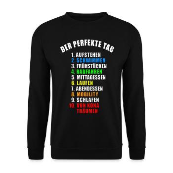DER PERFEKTE TAG GESCHENK TRIATHLON TRIATHLET TRI - Unisex Pullover - Schwarz - Vorne - Alina (178cm) & Michal (187cm)