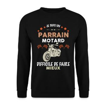 Parrain Motard Humour Moto Homme Famille - Sweat-shirt Unisexe - noir - Devant - Alina (178cm) & Michal (187cm)