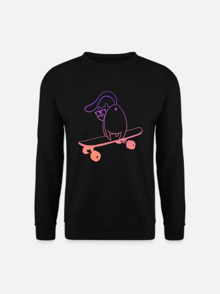 Skateboard Skater Katze Skateboarder - Unisex Pullover - Schwarz