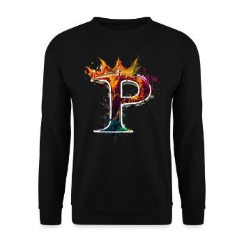 Graffiti Buchstabe P mit 👑 - Unisex Pullover - Schwarz - Vorne - Alina (178cm) & Michal (187cm)