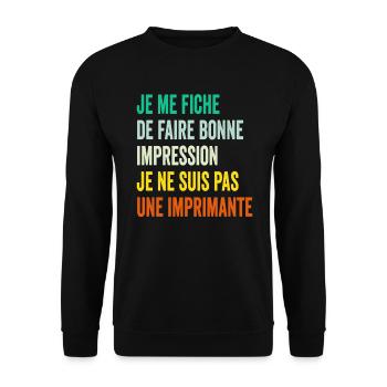 Humour Homme - Je me fiche de faire bonne impre... - Sweat-shirt Unisexe - noir - Devant - Alina (178cm) & Michal (187cm)