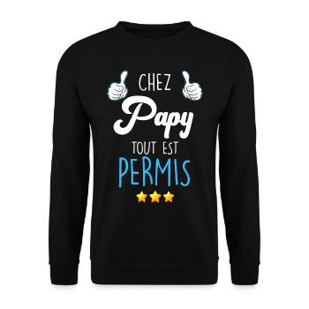 Chez Papy Cadeau Drôle Fête des Grand Pères - Sweat-shirt Unisexe - noir - Devant - Alina (178cm) & Michal (187cm)