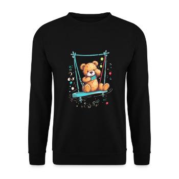 Teddy auf seiner Schaukel - Unisex Pullover - Schwarz - Vorne - Alina (178cm) & Michal (187cm)
