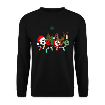 Believe Frohe Feiertage Weihnachtshut Geschenk - Unisex Pullover - Schwarz - Vorne - Alina (178cm) & Michal (187cm)