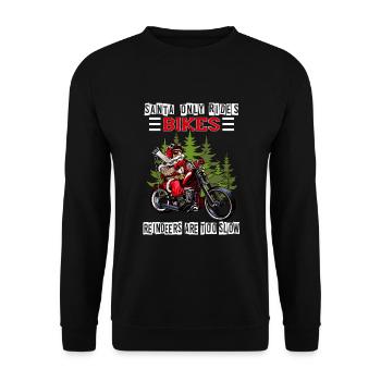 Lustiger Weihnachtsmann Motorrad Biker Santa Claus - Unisex Pullover - Schwarz - Vorne - Alina (178cm) & Michal (187cm)