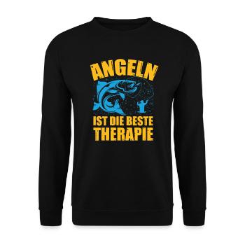 Angeln ist die beste Therapie Angler Spruch - Unisex Pullover - Schwarz - Vorne - Alina (178cm) & Michal (187cm)