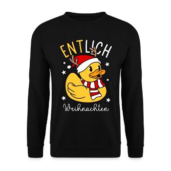 Lustige Ente - Gummiente - ENTlich Weihnachten - Unisex Pullover - Schwarz - Vorne - Alina (178cm) & Michal (187cm)