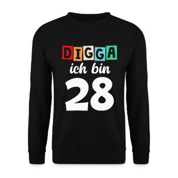 Digga Ich Bin 28 Jahre 28. Geburtstag - Unisex Pullover - Schwarz - Vorne - Alina (178cm) & Michal (187cm)