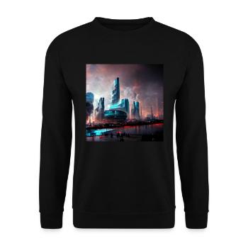 Futuritische Stadt - Unisex Pullover - Schwarz - Vorne - Alina (178cm) & Michal (187cm)