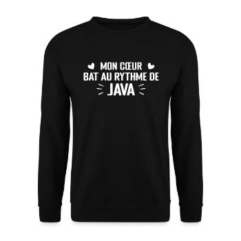 Mon Cœur Bat Au Rythme De Java - Sweat-shirt Unisexe - noir - Devant - Alina (178cm) & Michal (187cm)