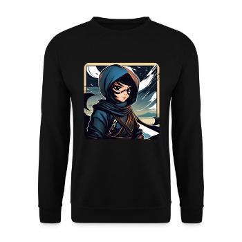 Geheimnisvolle kleines Anime Ninja Mädchen - Unisex Pullover - Schwarz - Vorne - Alina (178cm) & Michal (187cm)