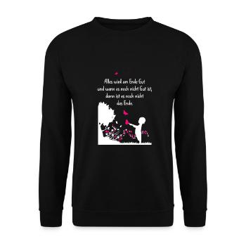 Alles wird Gut - Glück Spruch Aufmunterung - Unisex Pullover - Schwarz - Vorne - Alina (178cm) & Michal (187cm)