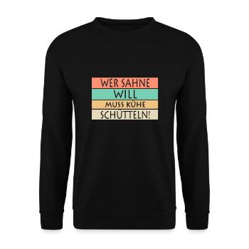 Humor Sprüche, Kühe schütteln - Unisex Pullover - Schwarz - Vorne - Alina (178cm) & Michal (187cm)