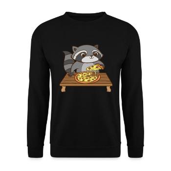 Un raton laveur mange une pizza. - Sweat-shirt Unisexe - noir - Devant - Alina (178cm) & Michal (187cm)