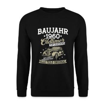 Baujahr 1960 geboren Oldtimer Geburtstag Geschenk - Unisex Pullover - Schwarz - Vorne - Alina (178cm) & Michal (187cm)
