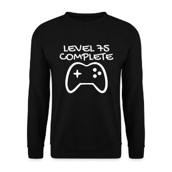 75 birthday - Level 75 Complete - Gamer 75 years - Unisex Sweatshirt - black - Front - Alina (178cm) & Michal (187cm)