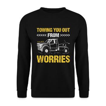 Towing You Out From Worries Tow Truck Operator - Unisex Pullover - Schwarz - Vorne - Alina (178cm) & Michal (187cm)