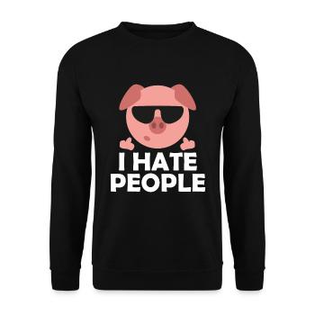 Cool Pig I hate People saying - Unisex Sweatshirt - black - Front - Alina (178cm) & Michal (187cm)