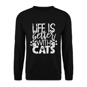 La vie est meilleure avec les chats - Funny Cat Dictons - Sweat-shirt Unisexe - noir - Devant - Alina (178cm) & Michal (187cm)