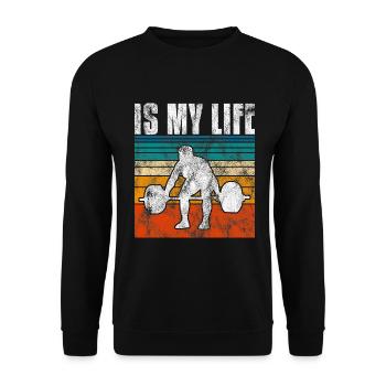 Bodybuilding is my life Bodybuilder GYM Kraftsport - Unisex Pullover - Schwarz - Vorne - Alina (178cm) & Michal (187cm)