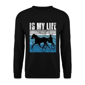 Is my life Trabreiter Trabrennen Trabreiten Retro - Unisex Pullover - Schwarz - Vorne - Alina (178cm) & Michal (187cm)