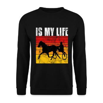 Is my life Trabreiter Trabrennen Trabreiten Retro - Unisex Pullover - Schwarz - Vorne - Alina (178cm) & Michal (187cm)