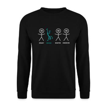 Erzieher Strichmännchen lustiges Geschenk - Unisex Pullover - Schwarz - Vorne - Alina (178cm) & Michal (187cm)