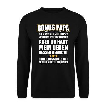 Bonus Papa Danke - Unisex Pullover - Schwarz - Vorne - Alina (178cm) & Michal (187cm)