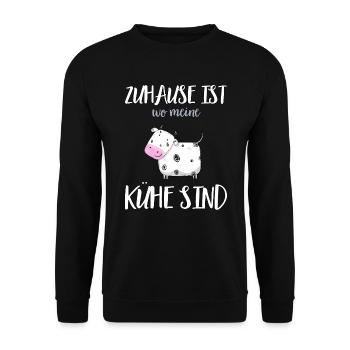 Kuh Geschenk - Zuhause ist wo meine Kühe sind - Unisex Pullover - Schwarz - Vorne - Alina (178cm) & Michal (187cm)