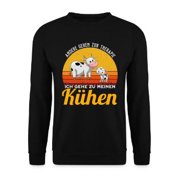 Kuh - Ich gehe zu Kühen - Unisex Pullover - Schwarz - Vorne - Alina (178cm) & Michal (187cm)