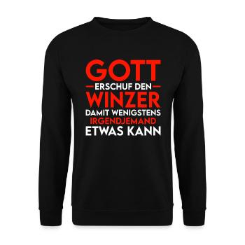 Winzer - Gott erschuf den Winzer - Unisex Pullover - Schwarz - Vorne - Alina (178cm) & Michal (187cm)