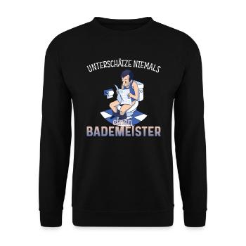 Unterschätze niemals einen Bademeister - Unisex Pullover - Schwarz - Vorne - Alina (178cm) & Michal (187cm)