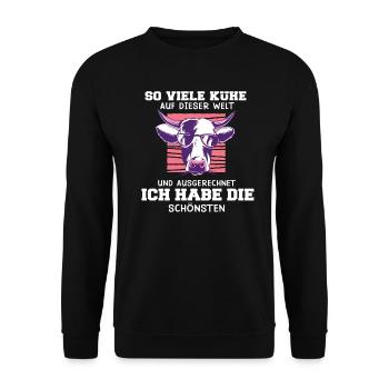 Kuh Kuhbesitzer - So viele Kühe auf dieser Welt - Unisex Pullover - Schwarz - Vorne - Alina (178cm) & Michal (187cm)