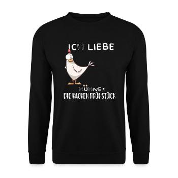 Ich liebe Hühner, die kacken Frühstück - Unisex Pullover - Schwarz - Vorne - Alina (178cm) & Michal (187cm)