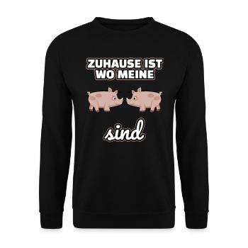 Zuhause ist wo meine Schweine sind - Unisex Pullover - Schwarz - Vorne - Alina (178cm) & Michal (187cm)