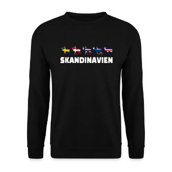 Skandinavische Länder Flaggen mit Elch - Unisex Pullover - Schwarz - Vorne - Alina (178cm) & Michal (187cm)