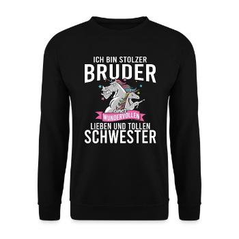 Ich bin stolzer Bruder einer wundervollen - Unisex Pullover - Schwarz - Vorne - Alina (178cm) & Michal (187cm)