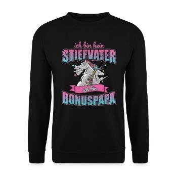 kein Stiefvater - Bonuspapa lustiger Spruch - Unisex Pullover - Schwarz - Vorne - Alina (178cm) & Michal (187cm)