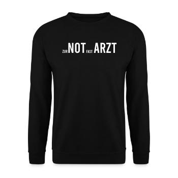 Notarzt - zur Not fast Arzt lustig - Unisex Pullover - Schwarz - Vorne - Alina (178cm) & Michal (187cm)