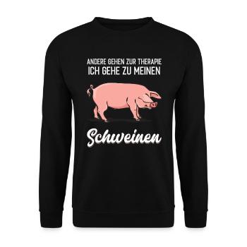 Schweine - Therapie lustiger Spruch - Unisex Pullover - Schwarz - Vorne - Alina (178cm) & Michal (187cm)