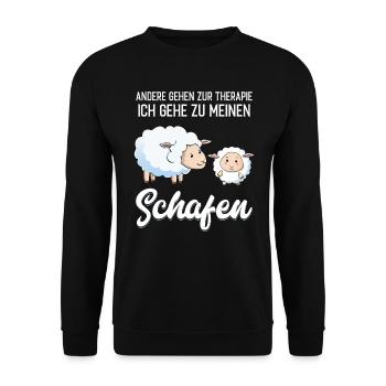 Schafe - Therapie lustiger Spruch - Unisex Pullover - Schwarz - Vorne - Alina (178cm) & Michal (187cm)