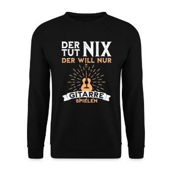 Der tut nix der will nur Gitarre spielen lustiger - Unisex Pullover - Schwarz - Vorne - Alina (178cm) & Michal (187cm)