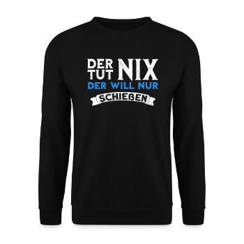 Schießen - der tut nix lustiger Spruch - Unisex Pullover - Schwarz - Vorne - Alina (178cm) & Michal (187cm)